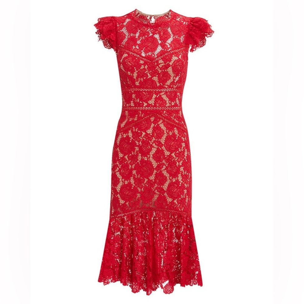 SAYLOR | Scalloped Rose Lace Midi Dress | Size XS
